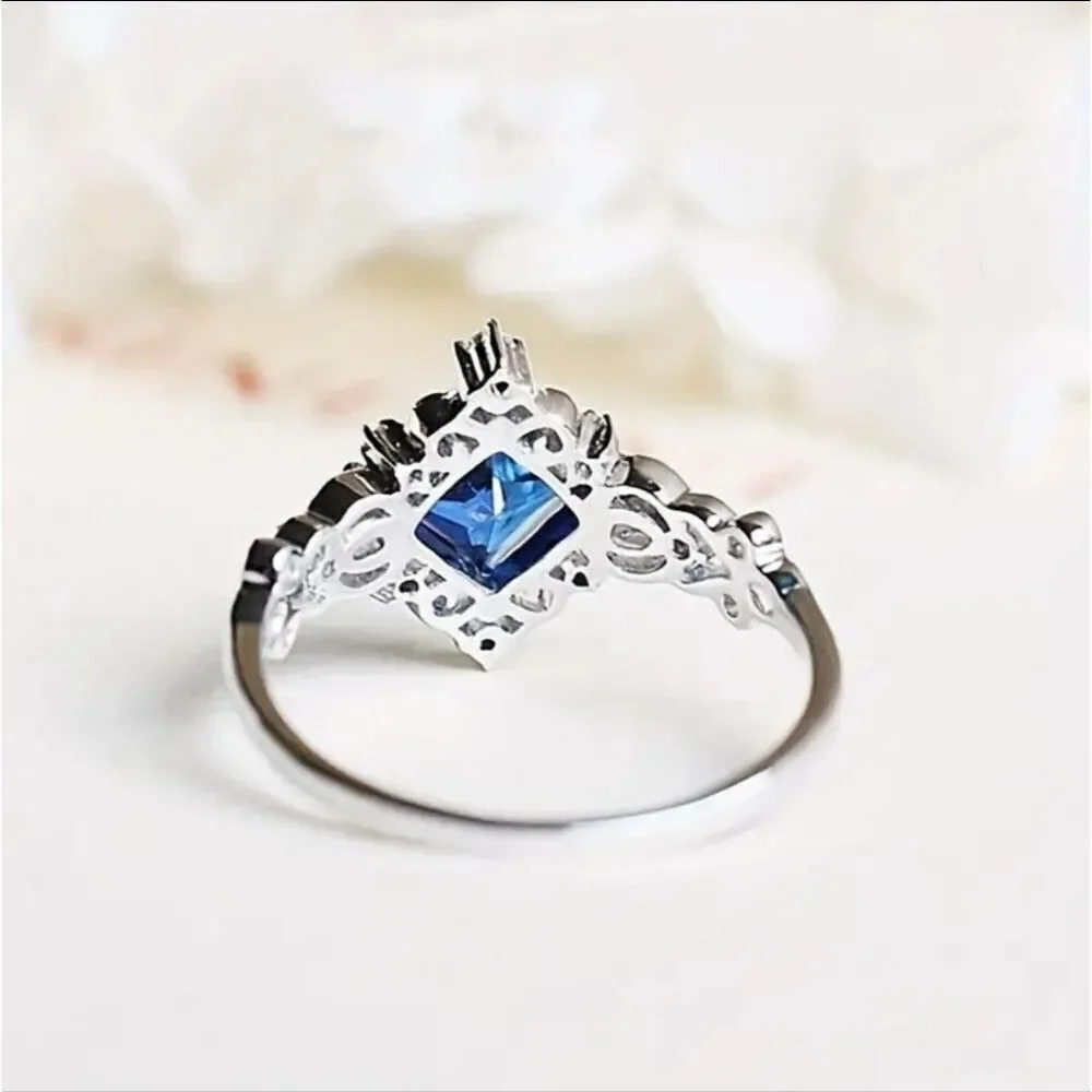 Silver plated blue birthstone ring engagement simple design jewelry